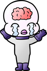 cartoon big brain alien crying