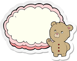 sticker of a cartoon teddy bear with text space cloud