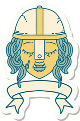 sticker of a orc fighter character face with banner