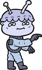 friendly cartoon spaceman pointing