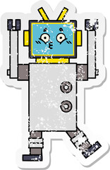 distressed sticker of a cute cartoon robot