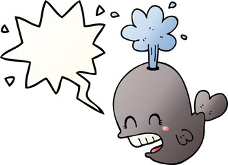 cartoon spouting whale with speech bubble in smooth gradient style