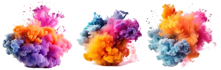 Poster a set of colored smoke bomb explosion clouds on transparent background © EOL STUDIOS