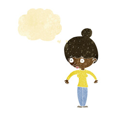cartoon woman staring with thought bubble