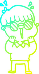 cold gradient line drawing of a cartoon happy boy wearing spectacles