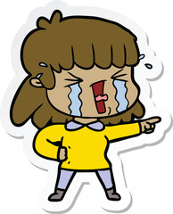sticker of a cartoon woman in tears
