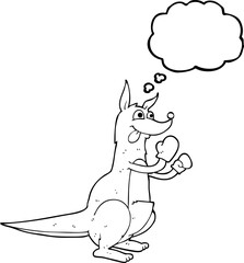 freehand drawn thought bubble cartoon boxing kangaroo