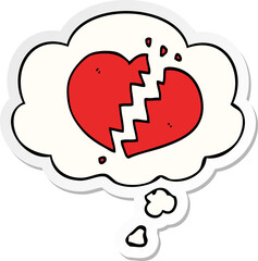 cartoon broken heart with thought bubble as a printed sticker