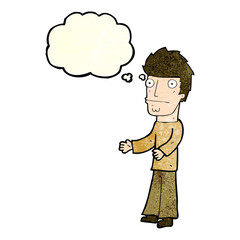 cartoon confused man with thought bubble