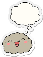 happy cartoon cloud with thought bubble as a printed sticker
