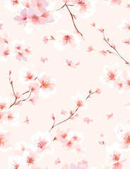 Obraz na płótnie Canvas Illustration of blossoming cherry pattern, floral spring (Generative AI)