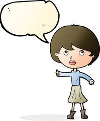 cartoon woman asking question with speech bubble
