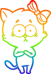 rainbow gradient line drawing of a cartoon cat