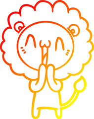 warm gradient line drawing of a happy cartoon lion