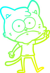 cold gradient line drawing of a cartoon nervous cat