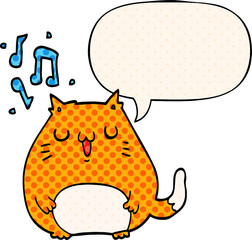 cartoon cat singing with speech bubble in comic book style