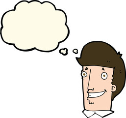 cartoon happy man with thought bubble