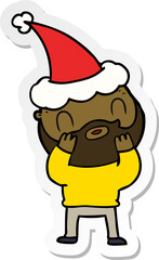 hand drawn sticker cartoon of a bearded man wearing santa hat