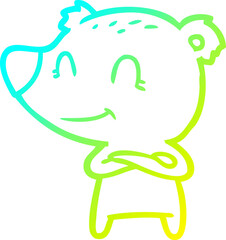 cold gradient line drawing of a smiling bear cartoon