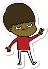 sticker of a annoyed cartoon boy