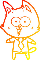 warm gradient line drawing of a funny cartoon cat wearing shirt and tie