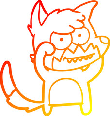 warm gradient line drawing of a cartoon grinning fox