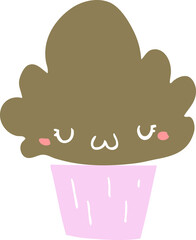 flat color style cartoon cupcake with face