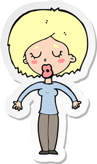 sticker of a cartoon woman with closed eyes