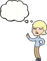 cartoon woman ignoring with thought bubble