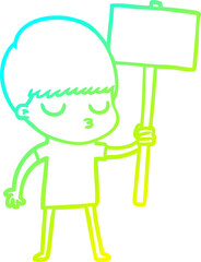 cold gradient line drawing of a cartoon calm boy