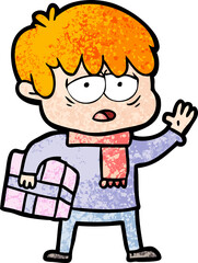 cartoon exhausted boy