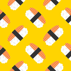 salmon sushi seamless pattern vector illustration. Template for Japanese food cafe, japanese restaurant vector comic style.