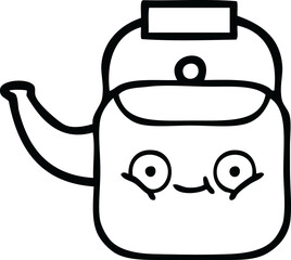 line drawing cartoon of a kettle