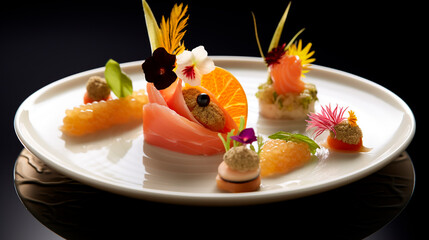 Refined and elegant cuisine from chefs, dish presentation. Generative AI,