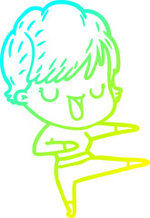 cold gradient line drawing of a cartoon woman talking