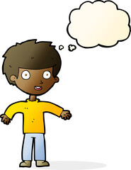 cartoon happy man with thought bubble