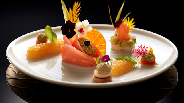 Refined and elegant cuisine from chefs, dish presentation. Generative AI,