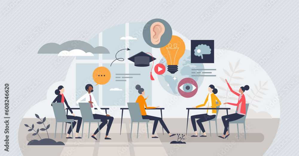 Poster academic training with education and knowledge learning tiny person concept. school, college or univ