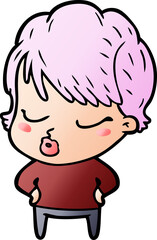 cartoon woman with eyes shut