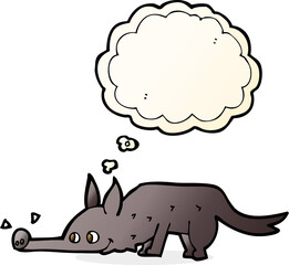 cartoon dog sniffing floor with thought bubble