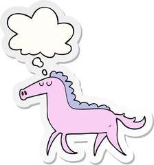 cartoon horse with thought bubble as a printed sticker