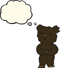 cartoon happy little black bear with thought bubble