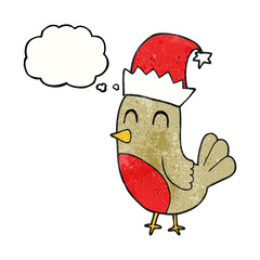 freehand drawn thought bubble textured cartoon christmas robin
