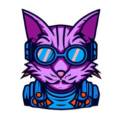 Cyberpunk Cat: Futuristic Illustration with Stylish Glasses - A Cartoon Logo Design