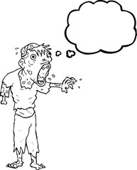 freehand drawn thought bubble cartoon zombie