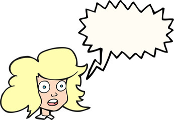 freehand drawn speech bubble cartoon surprised female face