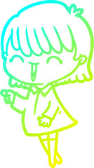 cold gradient line drawing of a cartoon woman