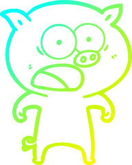 cold gradient line drawing of a cartoon pig shouting