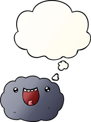 cartoon happy cloud with thought bubble in smooth gradient style