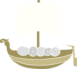 flat color style cartoon viking boat